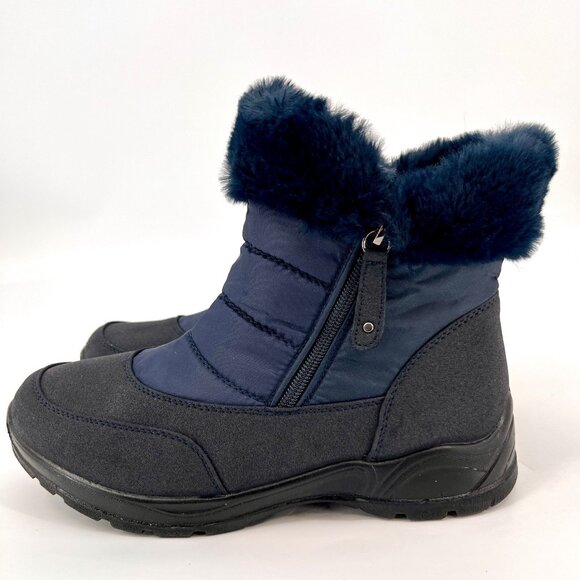 Easy Street Frosty Waterproof Ankle Boots Size 7.5W Navy Blue Faux Fur - Picture 6 of 16